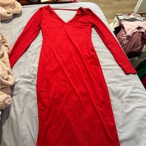 Elegant Red V-Neck Dress